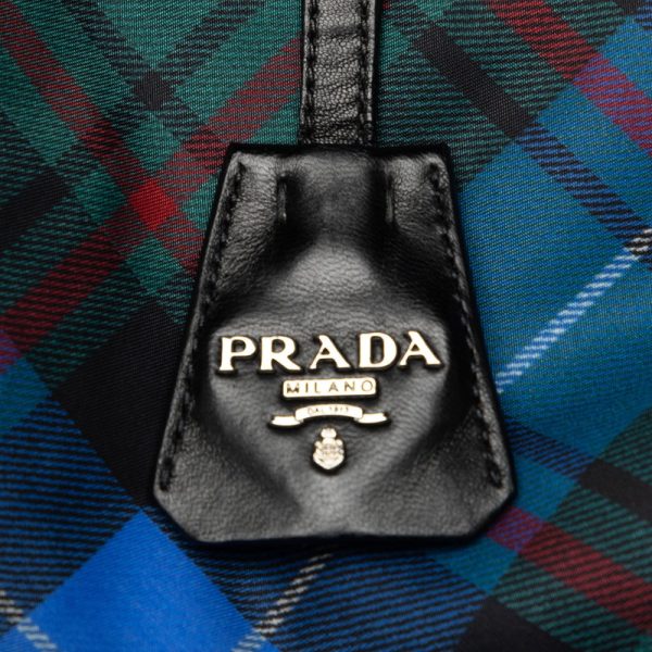 qujkprozkro0g9kr 10 Prada Triangle Logo Plate Tartan Reversible Blue Multicolor Nylon