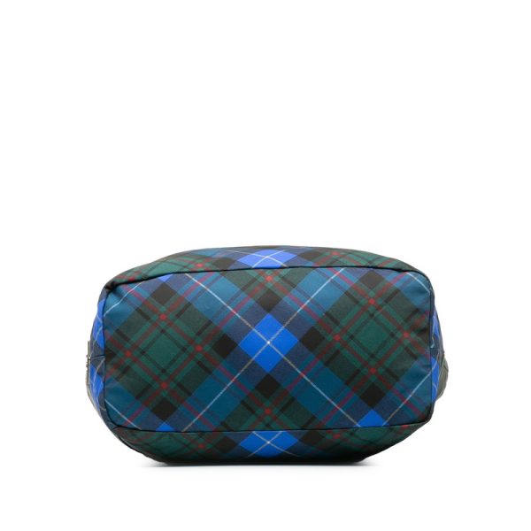 qujkprozkro0g9kr 4 Prada Triangle Logo Plate Tartan Reversible Blue Multicolor Nylon