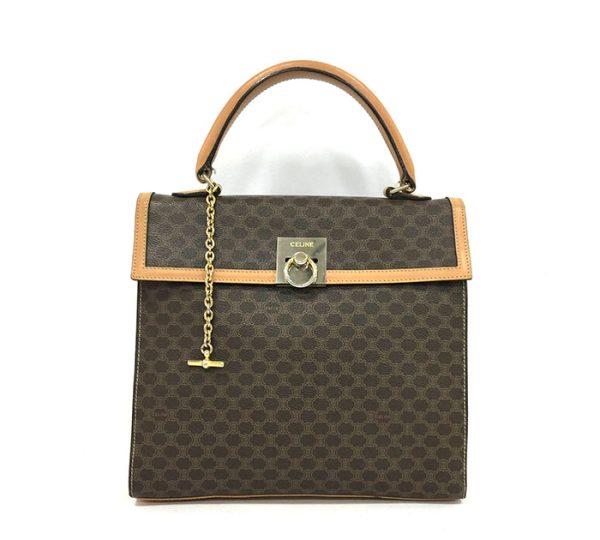 ra5094 1 Celine PVC Leather Macadam Pattern Handbag Brown