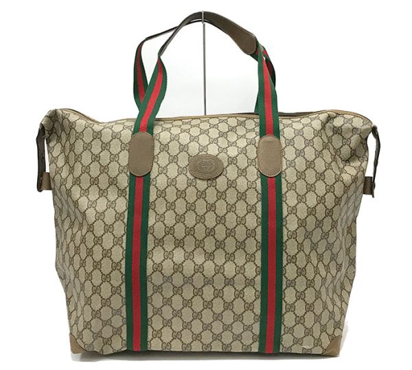 ra5950 1 Gucci Sherry Line Vintage GG Pattern Boston Bag Brown