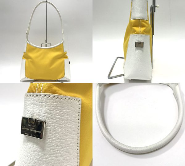 ra5966 2 Salvatore Ferragamo Handbag Canvas Leather Yellow White