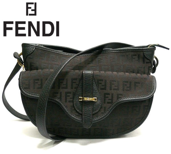 rc1412 1 Fendi Zucca Pattern Crossbody Shoulder Bag Black