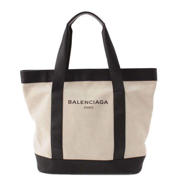 re bal to w 00103 Balenciaga Logo Navy Tote Canvas Tote Bag Beige x Black