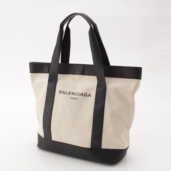 re bal to w 00103 1 Balenciaga Logo Navy Tote Canvas Tote Bag Beige x Black