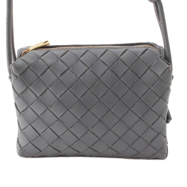 re bot sh w 00113 Bottega Veneta Intrecciato Mini Loop Leather Shoulder Bag Gray