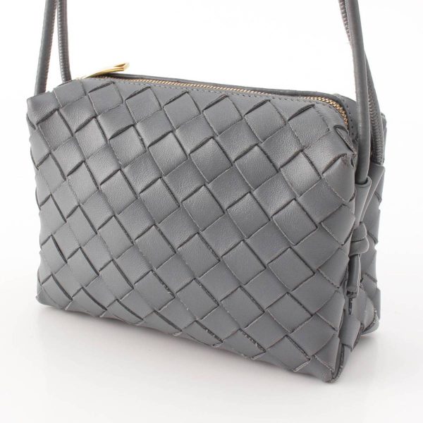 re bot sh w 00113 1 Bottega Veneta Intrecciato Mini Loop Leather Shoulder Bag Gray