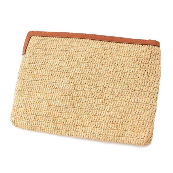 re cel cl w 00033 1 Celine Triomphe Calfskin Raffia Clutch Shoulder Bag Beige