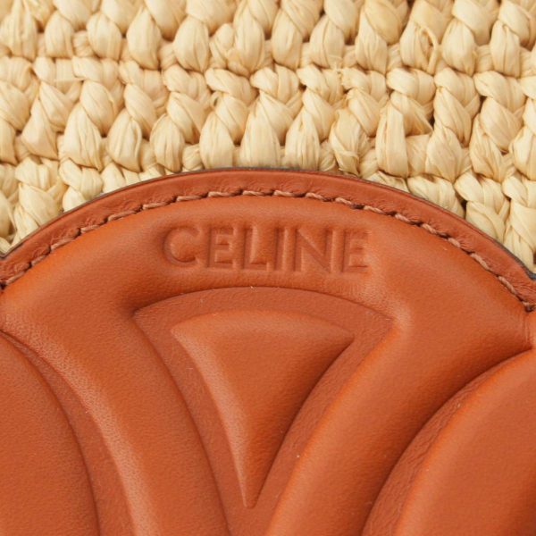 re cel cl w 00033 4 Celine Triomphe Calfskin Raffia Clutch Shoulder Bag Beige