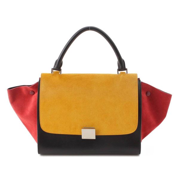 re cel ha w 00324 Celine Trapeze Suede x Leather 2way Handbag Yellow Black Orange