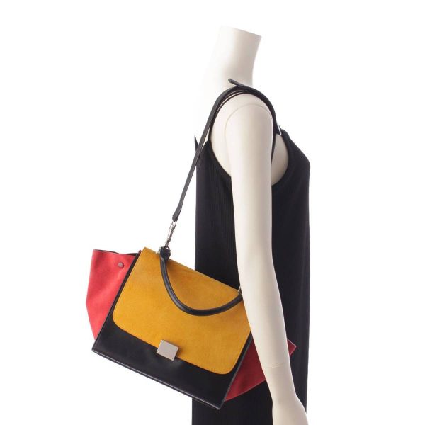 re cel ha w 00324 9 Celine Trapeze Suede x Leather 2way Handbag Yellow Black Orange