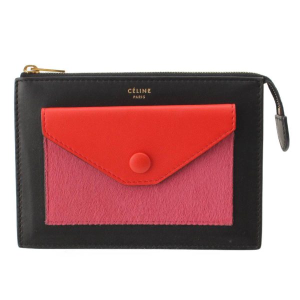 re cel po w 00009 Celine Leather Harako Pouch Tricolor with Card Pocket