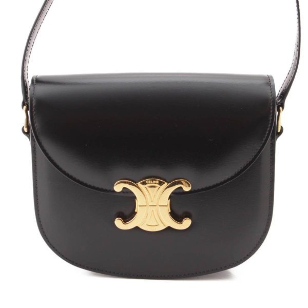 re cel sh w 00355 Celine Bouzasclair Triomphe Shiny Calf Shoulder Bag Crossbody Black