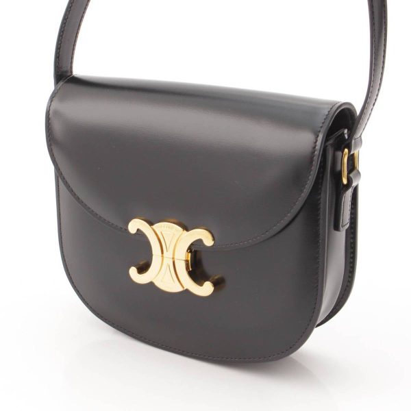 re cel sh w 00355 1 Celine Bouzasclair Triomphe Shiny Calf Shoulder Bag Crossbody Black