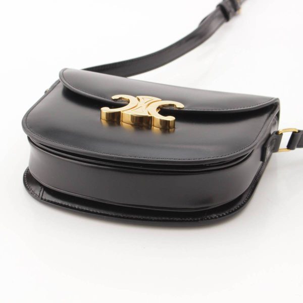 re cel sh w 00355 4 Celine Bouzasclair Triomphe Shiny Calf Shoulder Bag Crossbody Black