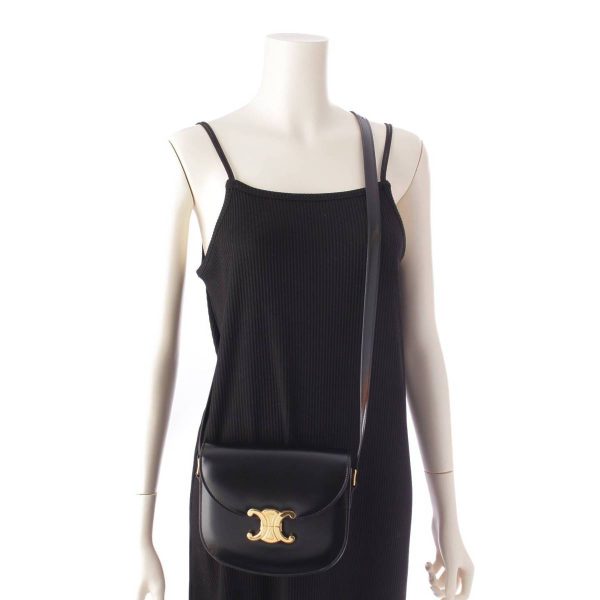 re cel sh w 00355 8 Celine Bouzasclair Triomphe Shiny Calf Shoulder Bag Crossbody Black