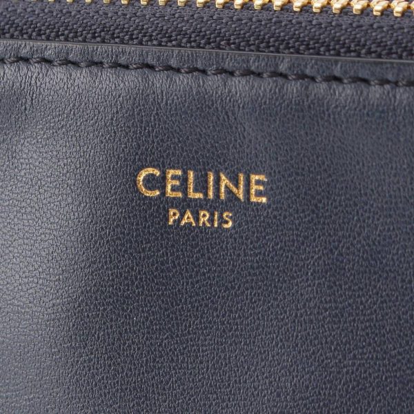 re cel sh w 00363 7 Celine Trio Large Leather Pouch Pochette Shoulder Bag Navy Blue