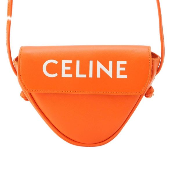 re cel sh w 00372 Celine Leather Print Logo Triangle Bag Shoulder Bag Orange