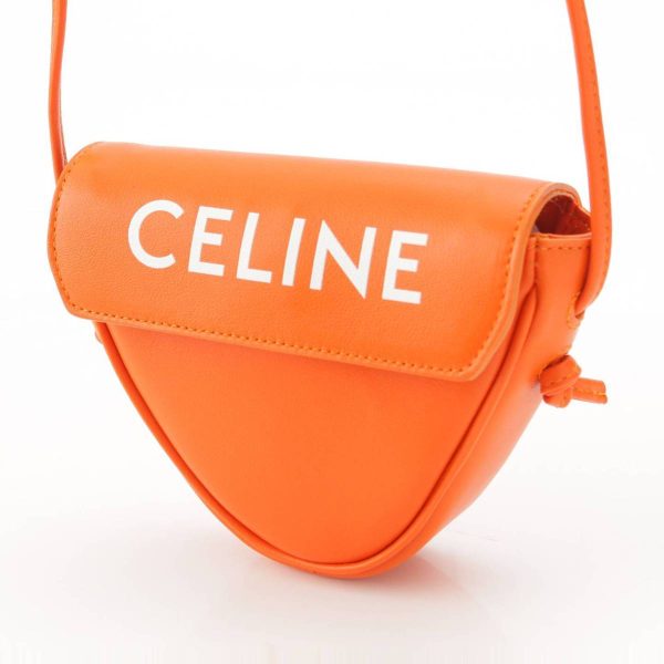 re cel sh w 00372 1 Celine Leather Print Logo Triangle Bag Shoulder Bag Orange