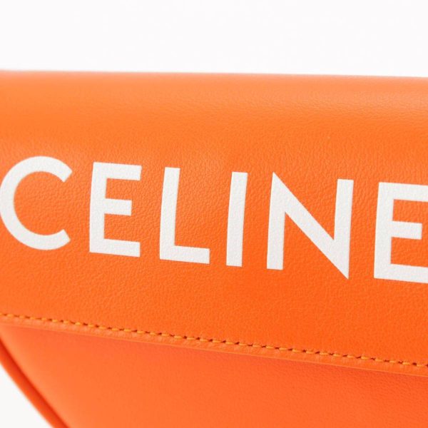 re cel sh w 00372 6 Celine Leather Print Logo Triangle Bag Shoulder Bag Orange