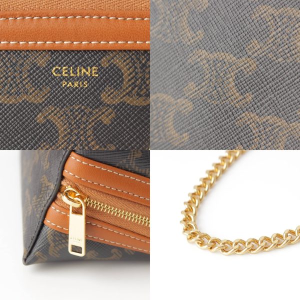 re cel sh w 00373 7 Celine Triomphe Canvas Chain Shoulder Pouch Bag Tan