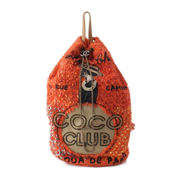 re cha ba w 00012 Chanel Cuba Collection Tweed Sequin COCO Rucksack Backpack Orange