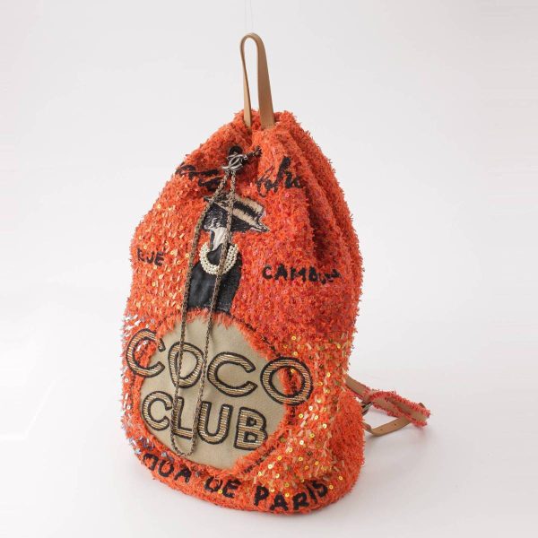 re cha ba w 00012 1 Chanel Cuba Collection Tweed Sequin COCO Rucksack Backpack Orange