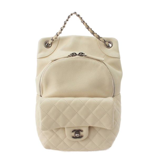 re cha ba w 00016 Chanel Cocomark Lambskin Matelasse Chain Backpack White