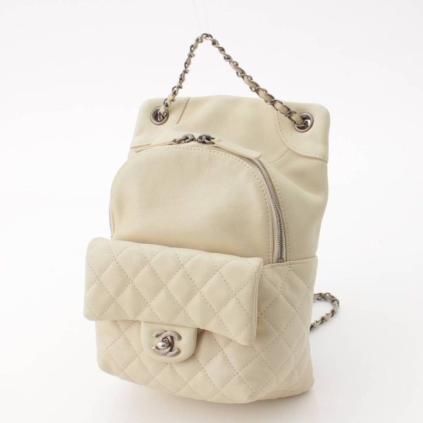 re cha ba w 00016 1 Chanel Cocomark Lambskin Matelasse Chain Backpack White