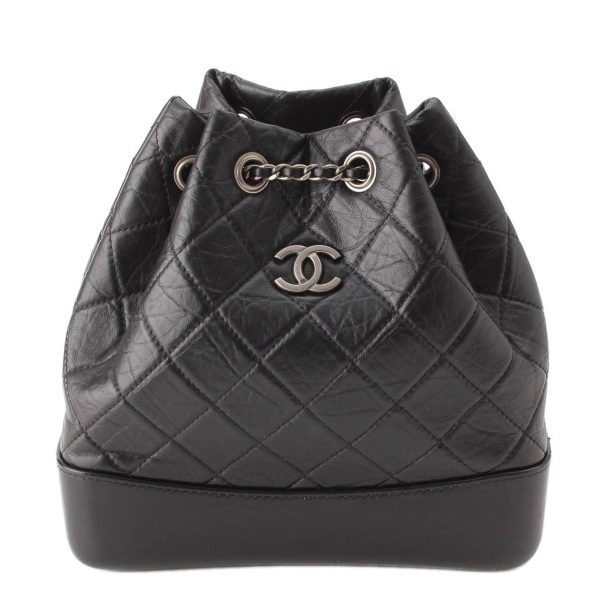 re cha ba w 00017 Chanel Gabriel Vintage Calf Chain Rucksack Backpack A94485 Black