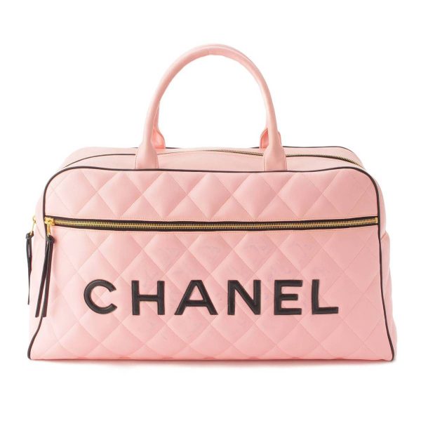 re cha bo w 00020 Chanel Matelasse Calf Leather Logo Boston Bag Handbag A05943 Pink