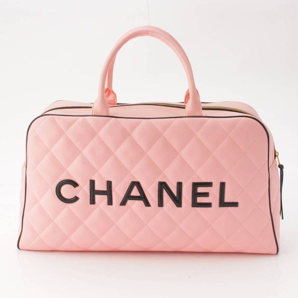 re cha bo w 00020 2 Chanel Matelasse Calf Leather Logo Boston Bag Handbag A05943 Pink