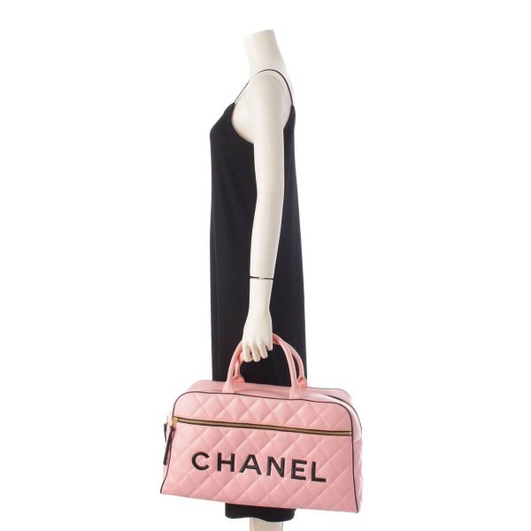 re cha bo w 00020 9 Chanel Matelasse Calf Leather Logo Boston Bag Handbag A05943 Pink