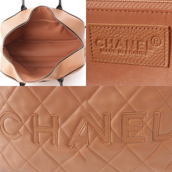 re cha bo w 00021 5 Chanel Spaline Matelasse Caviar Skin Logo Boston Bag Beige