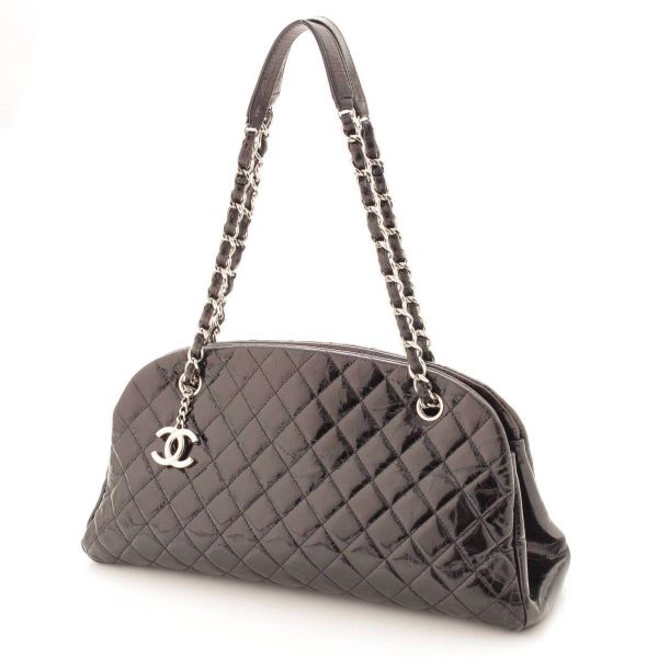 re cha sh w 00160 1 Chanel Matelasse Mademoiselle Leather Bowling Chain Shoulder Bag Black