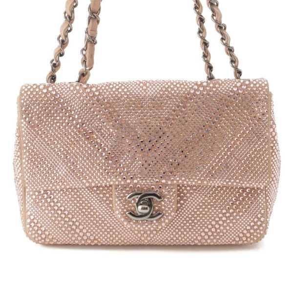 re cha sh w 00209 Chanel Cocomark Swarovski Suede Chevron Chain Shoulder Bag Pink