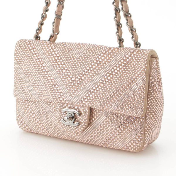 re cha sh w 00209 1 Chanel Cocomark Swarovski Suede Chevron Chain Shoulder Bag Pink