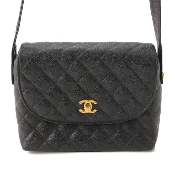 re cha sh w 00213 Chanel Matelasse Caviar Skin Turnlock Shoulder Bag Black 190275