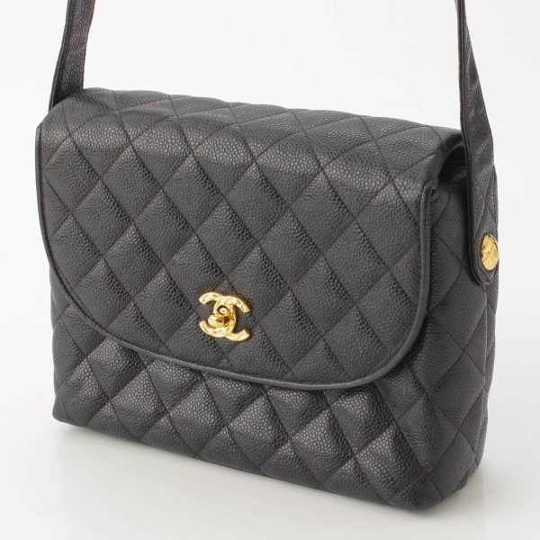 re cha sh w 00213 1 Chanel Matelasse Caviar Skin Turnlock Shoulder Bag Black 190275