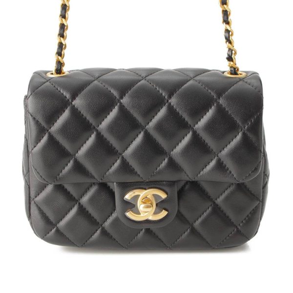 re cha sh w 00216 Chanel 22K Mini Matelasse Single Flap Coco Mark Heart Shoulder Bag Black