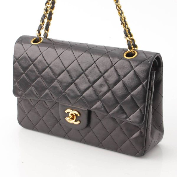 re cha sh w 00219 1 Chanel Matelasse 25 Lambskin Double W Flap Chain Shoulder Bag Black