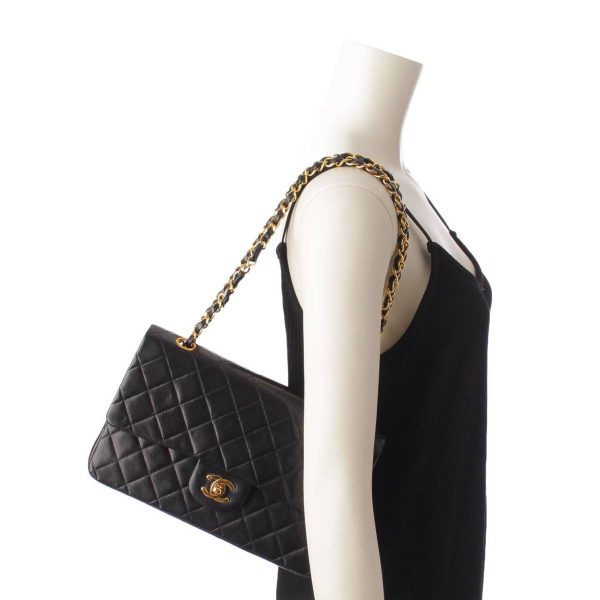 re cha sh w 00219 9 Chanel Matelasse 25 Lambskin Double W Flap Chain Shoulder Bag Black