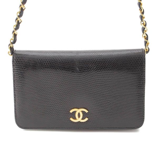 re cha sh w 00220 Chanel Cocomark Lizard Chain Shoulder Bag Black