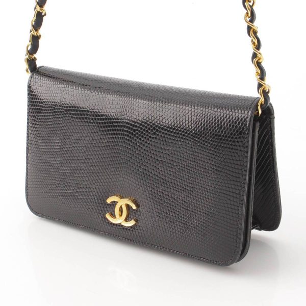 re cha sh w 00220 1 Chanel Cocomark Lizard Chain Shoulder Bag Black