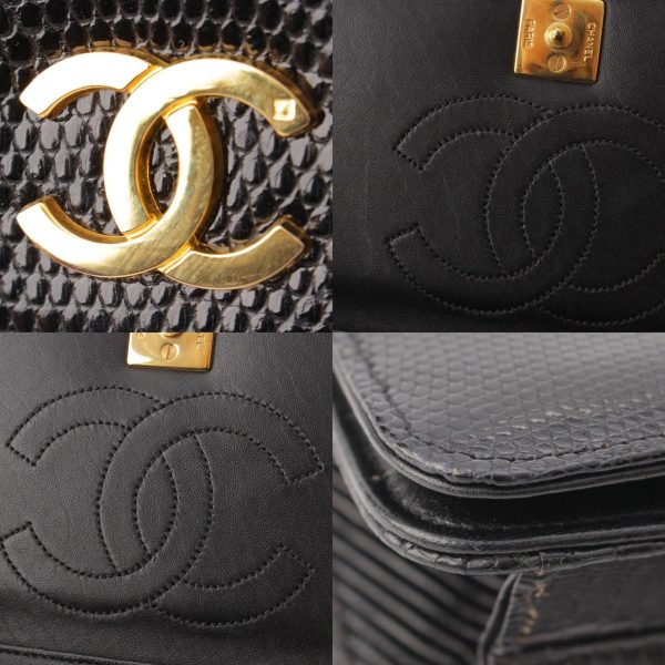 re cha sh w 00220 6 Chanel Cocomark Lizard Chain Shoulder Bag Black