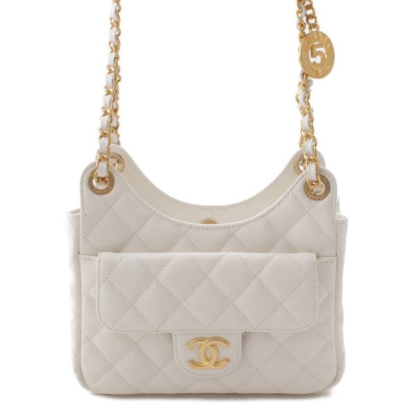 re cha sh w 00223 Chanel Matelasse Small Caviar Skin Hobo Shoulder Bag AS3710 White