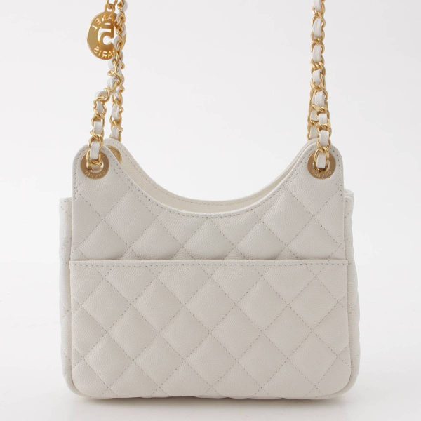 re cha sh w 00223 3 Chanel Matelasse Small Caviar Skin Hobo Shoulder Bag AS3710 White