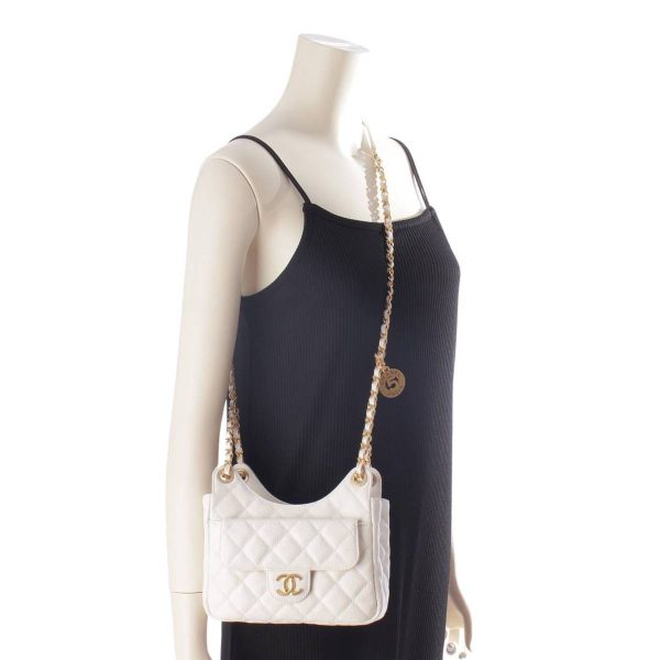 re cha sh w 00223 8 Chanel Matelasse Small Caviar Skin Hobo Shoulder Bag AS3710 White