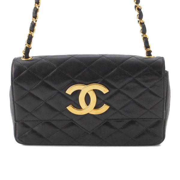 re cha sh w 00225 Chanel Decacoco Mark Matelasse Lambskin Chain Shoulder Bag Black