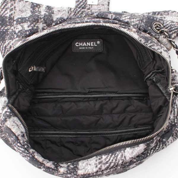 re cha sh w 00226 4 Chanel Nylon Tweed Print Chain Shoulder Bag with Pouch Black White