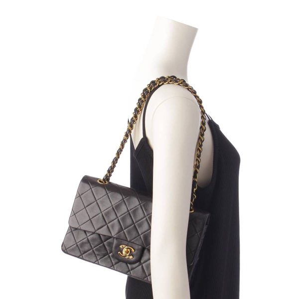 re cha sh w 00232 9 Chanel Matelasse 25 Lambskin W Flap Chain Shoulder Bag A01112 Black